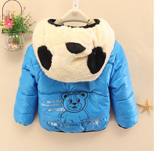 2015冬季新款中小童装男女款户外保暖熊猫口袋连帽羽绒服一件代发